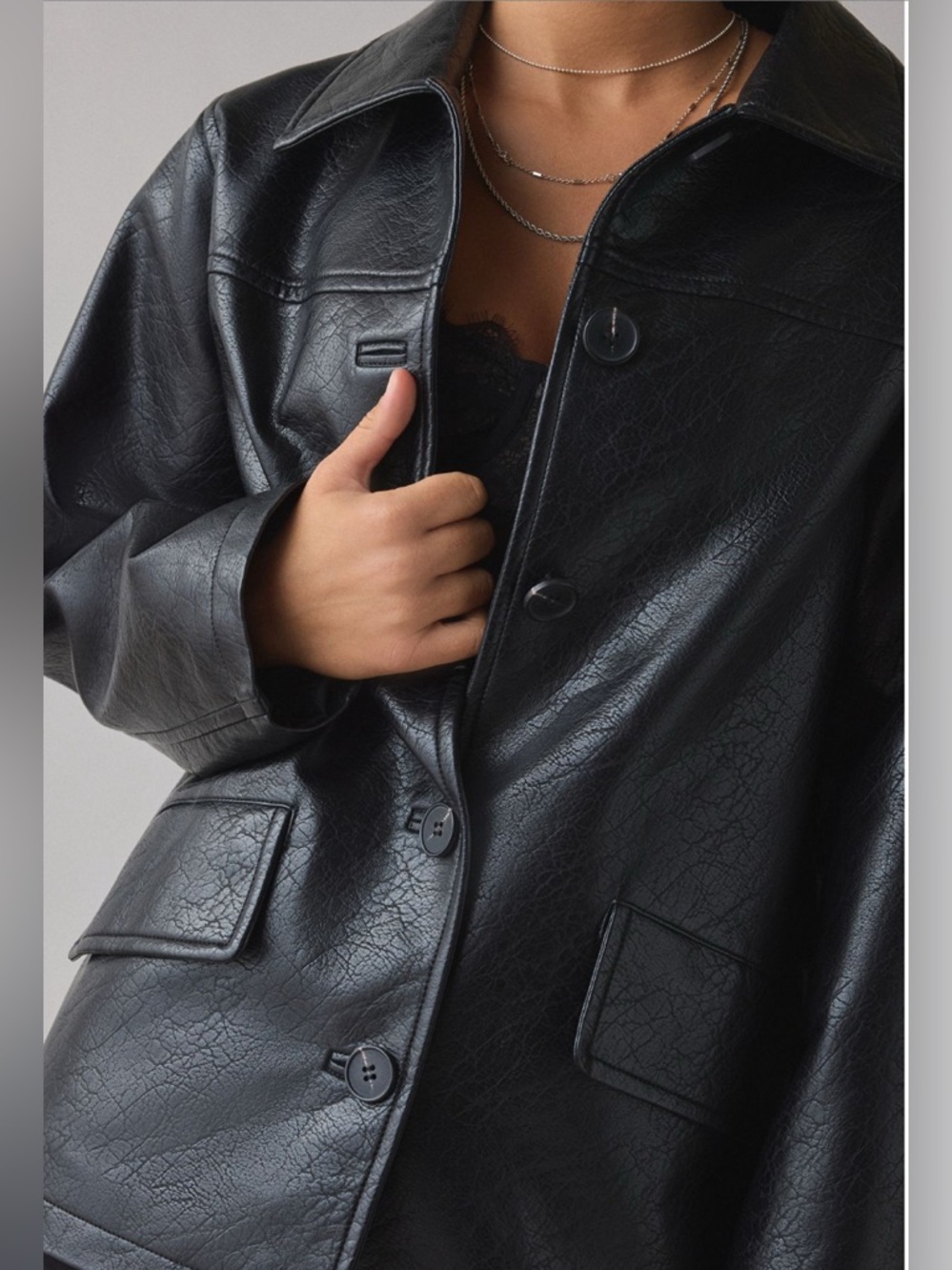 UO Sydney faux leather oversized dad jacket NWOT - Picture 2 of 7